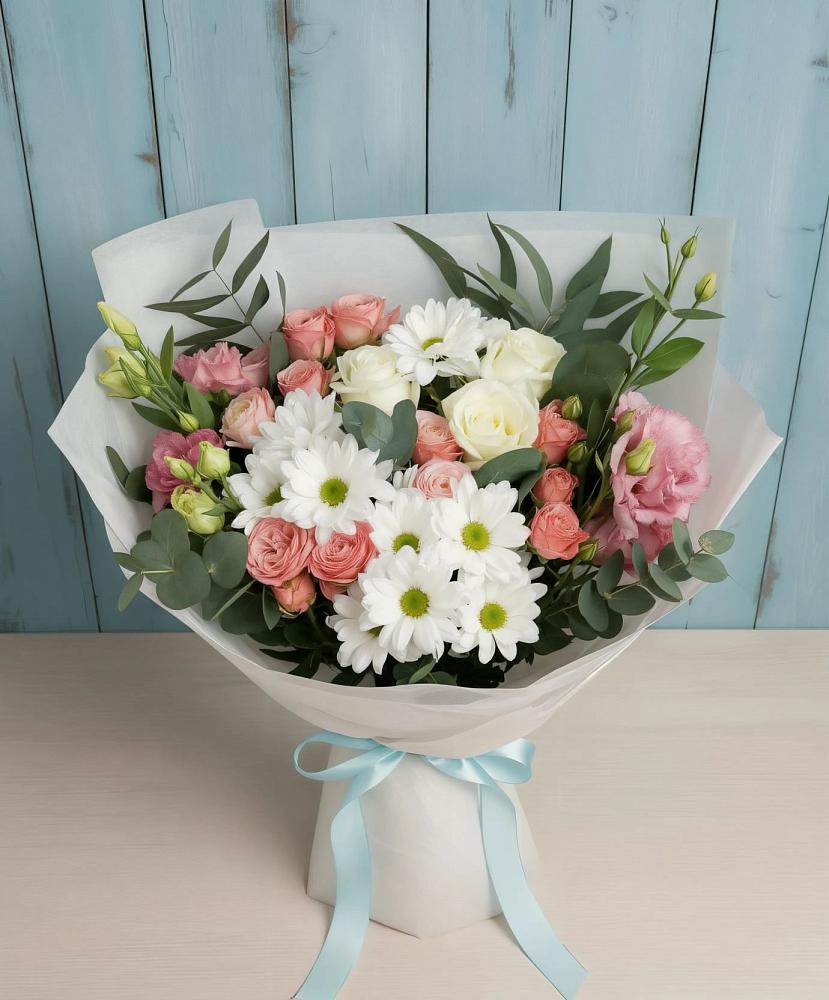 Букет цветов из: Розы, Лизиантусы и Хризантемы в Гойты