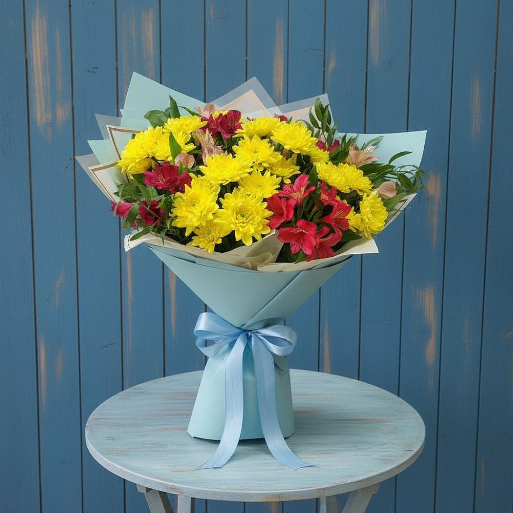 Букет цветов из: Альстромерии и Хризантемы в Гойты