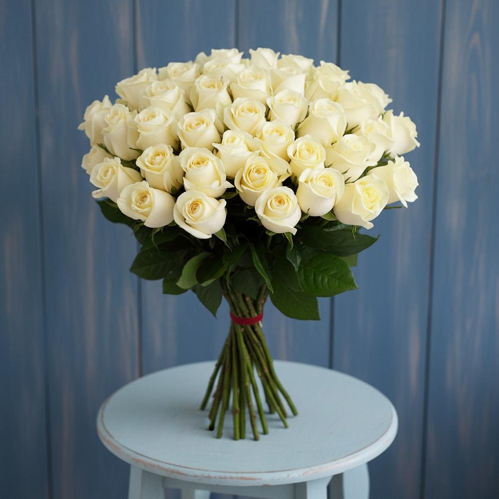 Букет 51 Белая роза Эдлесс Лав в Гойты