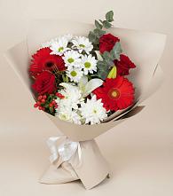 Букет цветов из:  Розы, Хризантемы, Герберы и Лилии в Гойты
