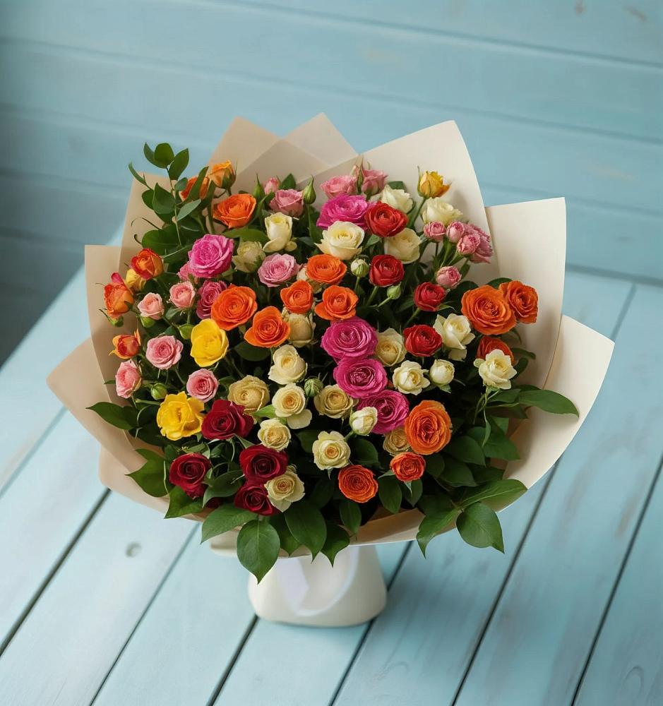 Букет Микс из разноцветных кустовых роз в Гойты